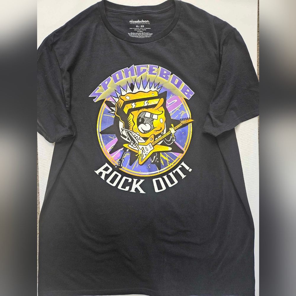 SpongeBob T-Shirt Mens XL Black Yellow Nickelodeon Graphic Casual 2000s Tee NEW‎